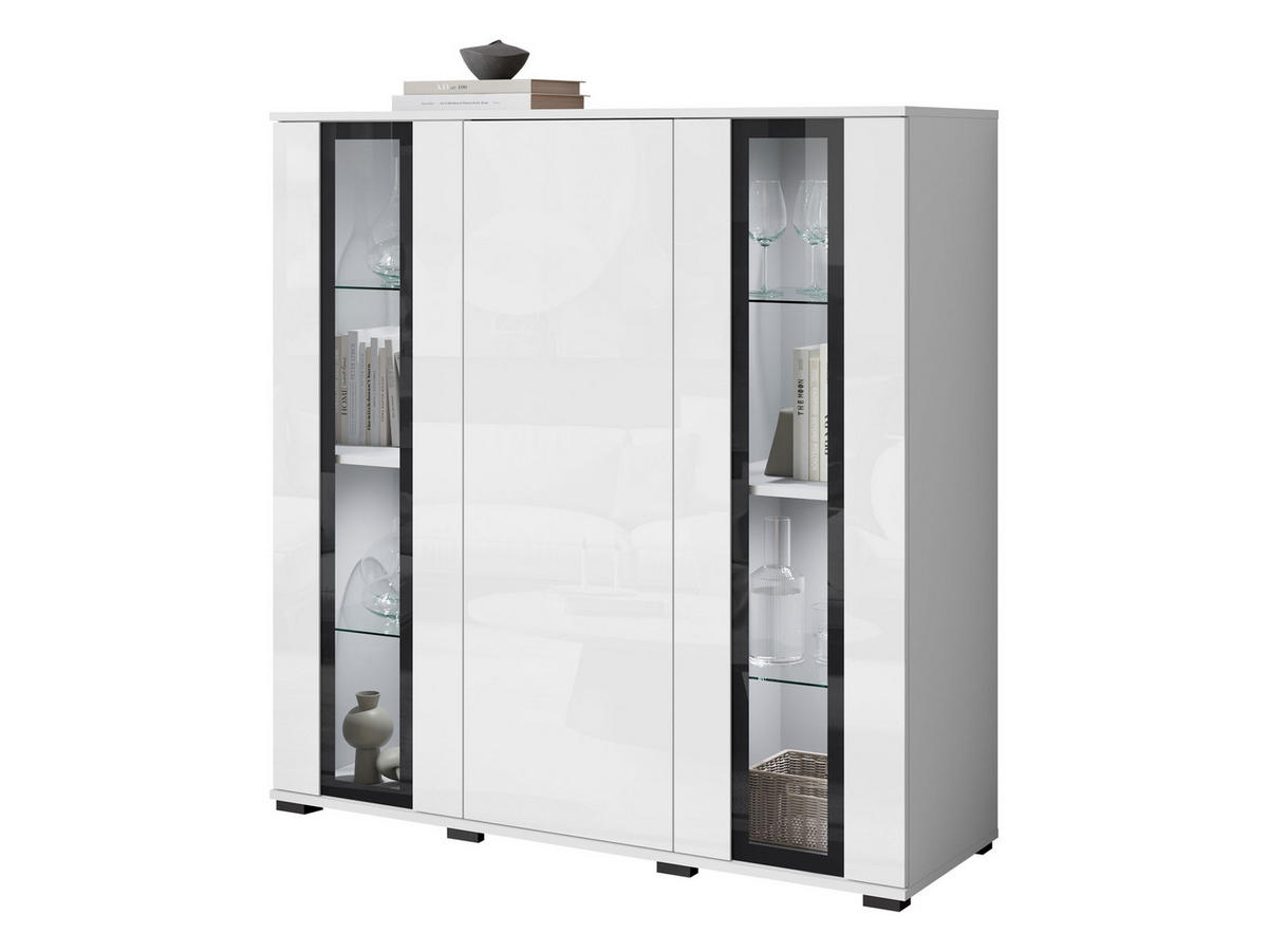 KOMMODE Caro HB 120 mit weißer LED Beleuchtung - Schwarz/Weiß, Holzwerkstoff/Kunststoff (120/122/40cm) - MIRJAN24