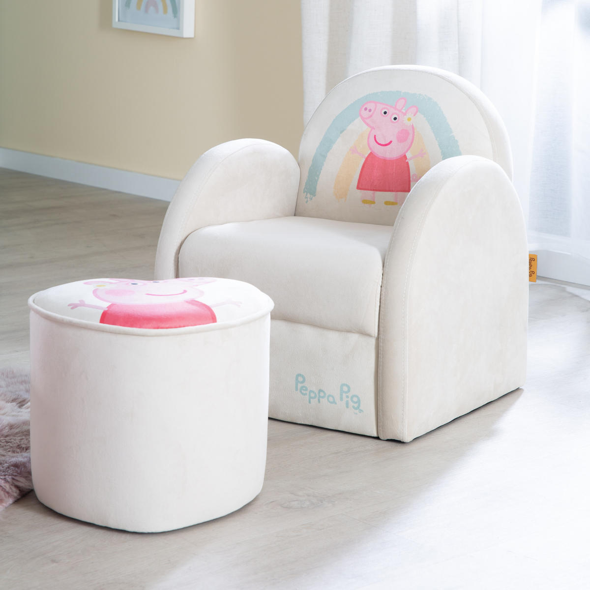 KINDERHOCKER in Würfelform Peppa Pig - Beige, Holzwerkstoff/Textil (27/25/27cm) - Roba
