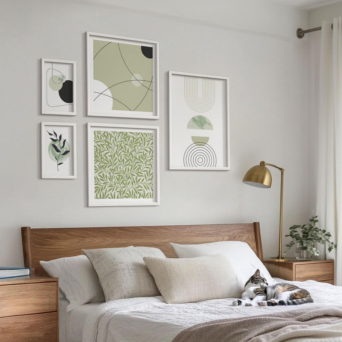 WANDBILDER 5er-Set - 50x50 cm & 20x30 cm & 40x60 cm Weißer Rahmen - Abstrakte Pflanzenmotive - Weiß, Kunststoff (40/60cm) - ArtPrintCave