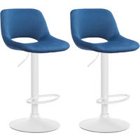 BARHOCKER 2er Set Samt blau - Blau/Weiß, Textil/Metall (42/86/46cm) - CLP