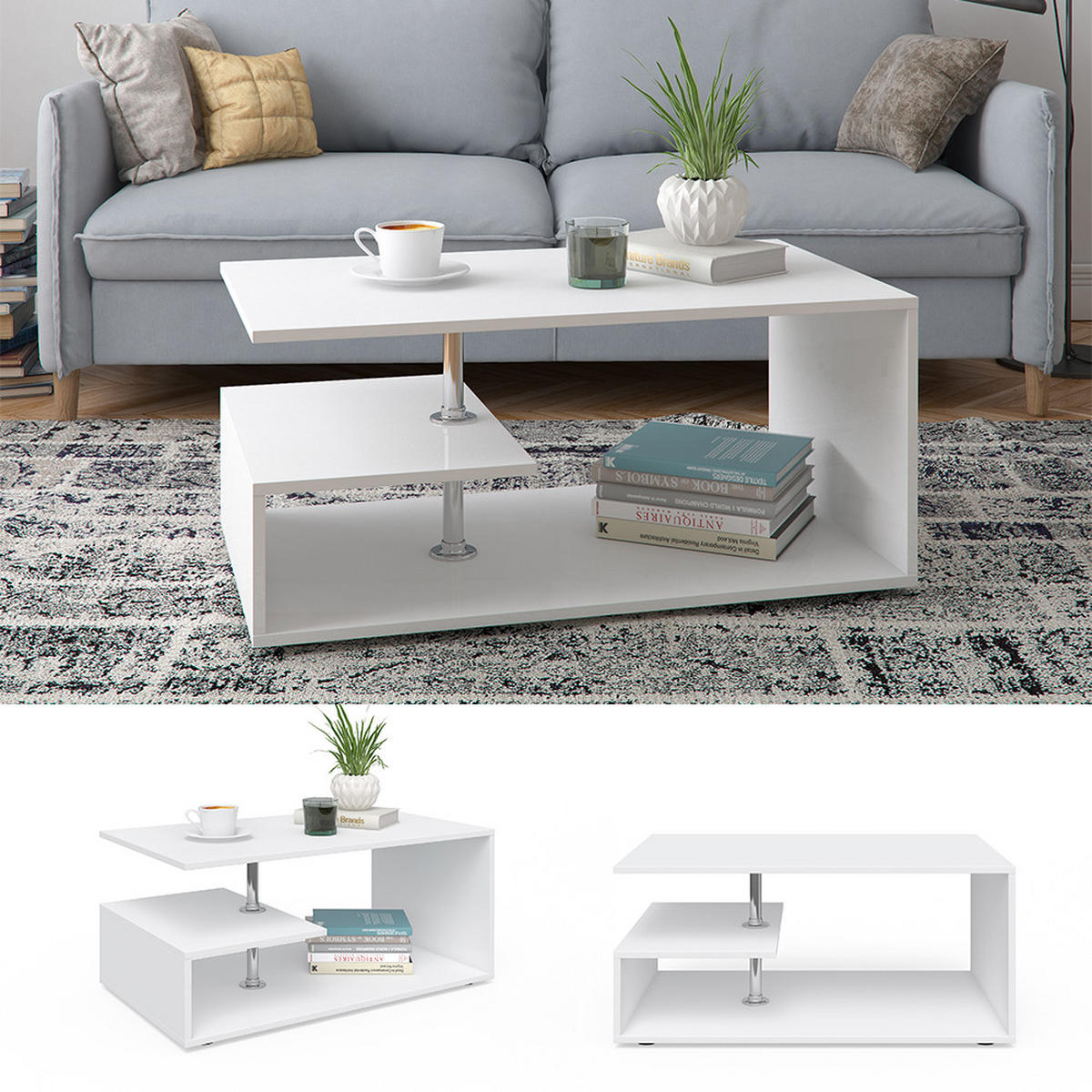 COUCHTISCH Guillermo Weiß 91 x 52,6 cm - Weiß, Holzwerkstoff (52.6/91/41cm) - Vicco