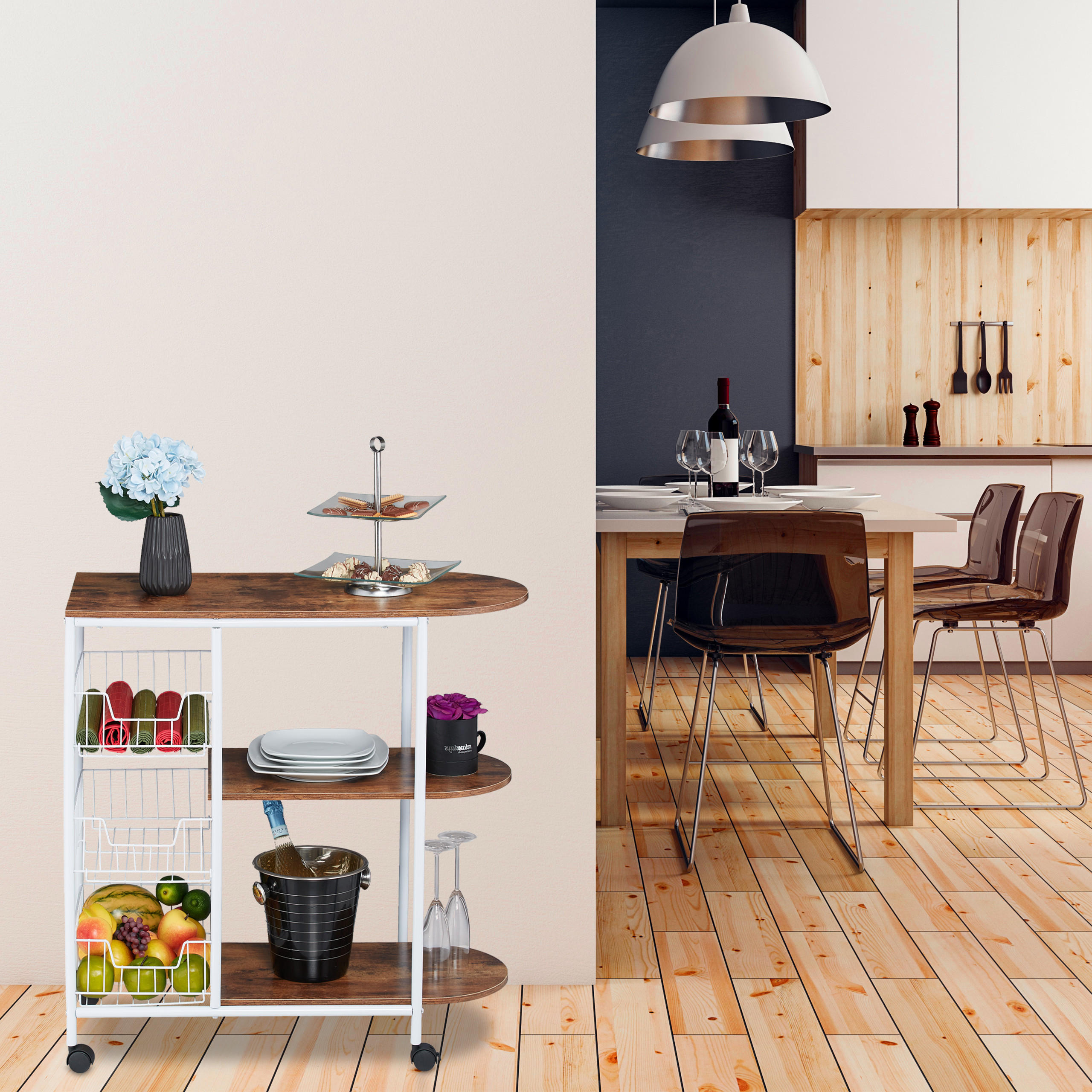 SERVIERWAGEN Industrial - Multicolor, Holzwerkstoff/Metall (37/84/83cm) - Relaxdays