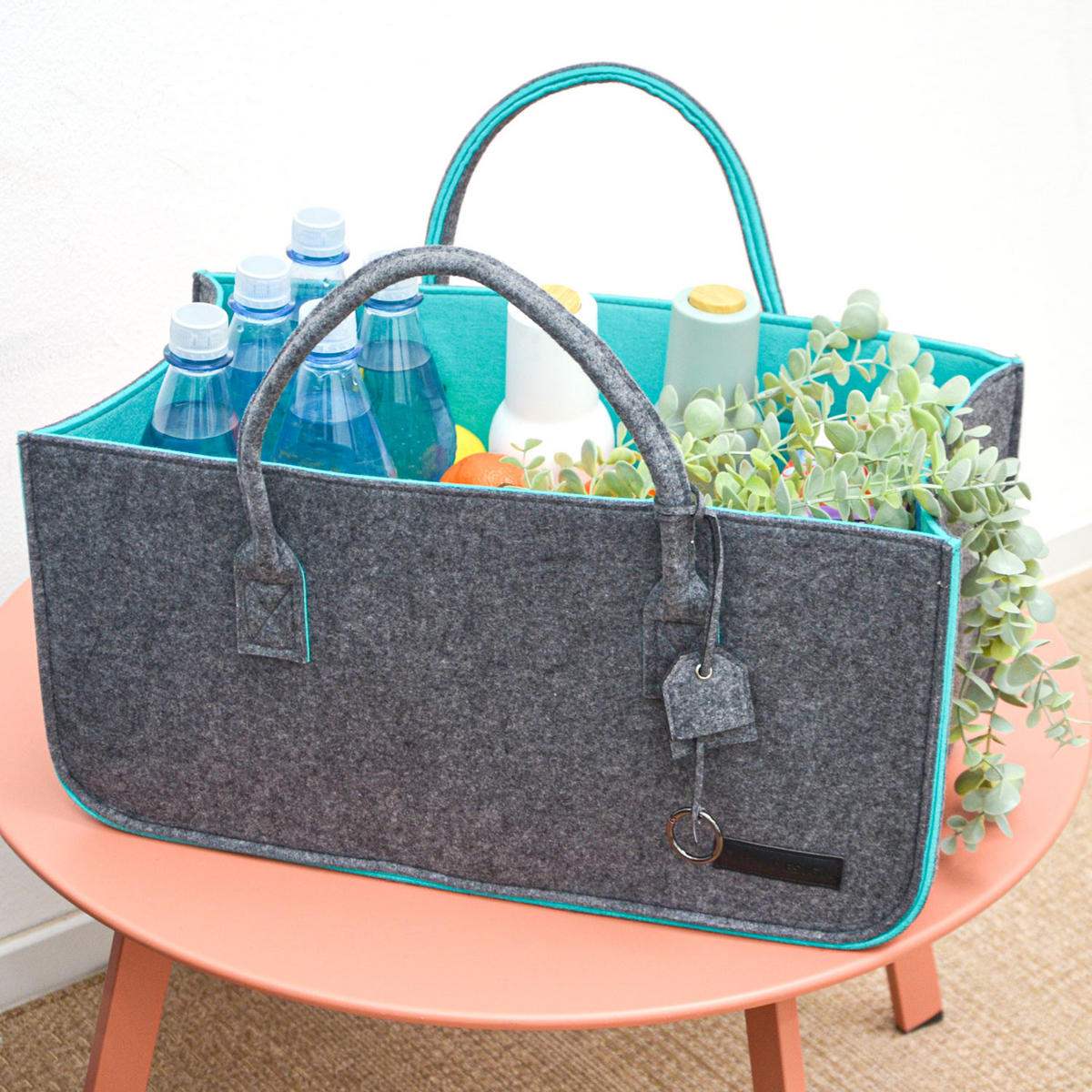 FILZTASCHE Kaminholzkorb - 2er Set - 50x25x25cm - Shopper Einkaufstasche - Grau, Kunststoff (50/25/25cm) - Dunedesign