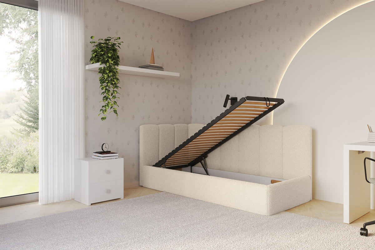 EINZELLBETT Jugendbett mit Bettkasten und Matratze H3/H4, Rechts - DEXY 80x200 Dunkelbeige - Taupe, Holzwerkstoff/Textil (80/200cm) - ALTDECOR