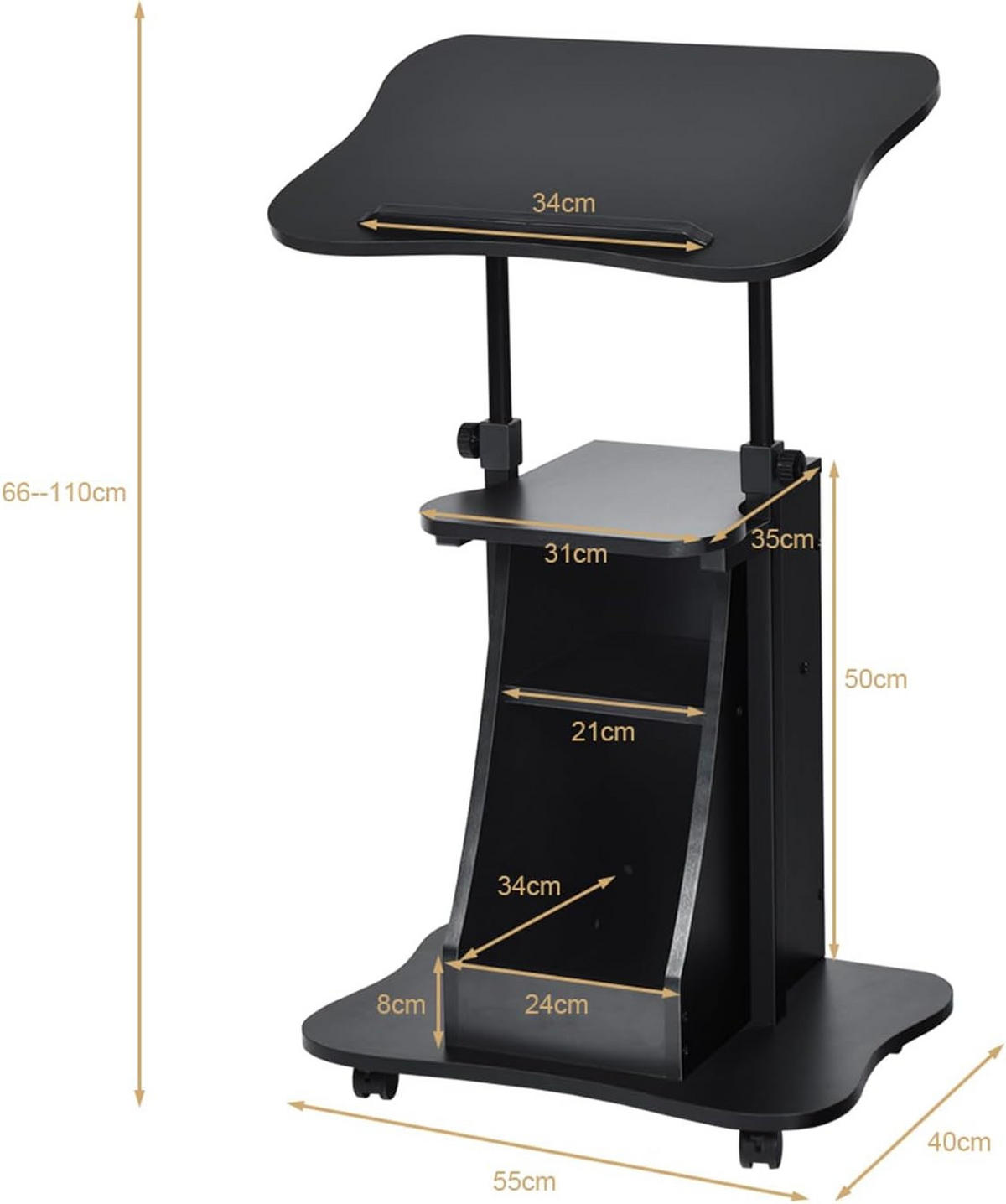 DATORBORD Svart - Svart, Träbaserade material (40/55/110cm) - COSTWAY
