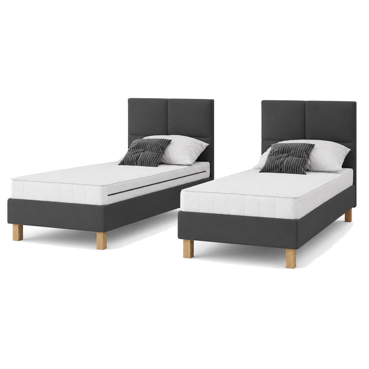 BETT für Hotel DUBAJ 80 x 200 cm, Polsterbett mit Rädern, Taschenmatratze, Einzelbett, 1 Stück, Dunkelgrau - Dunkelgrau, Holz/Buchenholz (80/200cm) - Trada