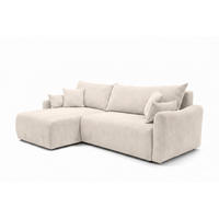 ECKSOFA Mit Schlaffunktion, Cordstoff Poso, Beige, Links, JAPANDI - Creme, Holz (262/145cm) - Kaiser Möbel