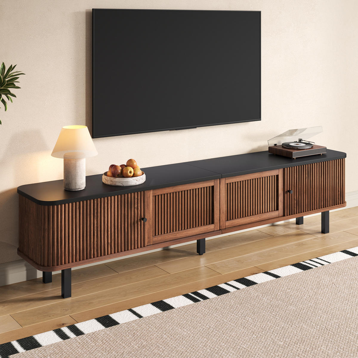 TV-SCHRANK 190/35/45 cm Nussbaum mit 2 Schiebetüren und Gittertür - Nussbaumfarben, Holzwerkstoff (190/45/35cm) - Oxeza