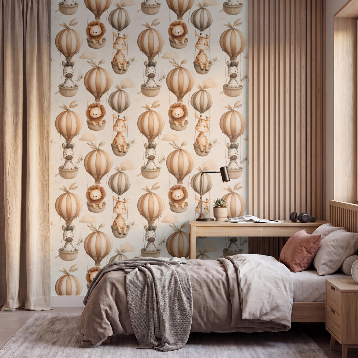 KINDERTAPETE - Safari - Heißluftballons - Taupe - 160x280 cm - Beige, Papier (160/280cm) - OnlyWow