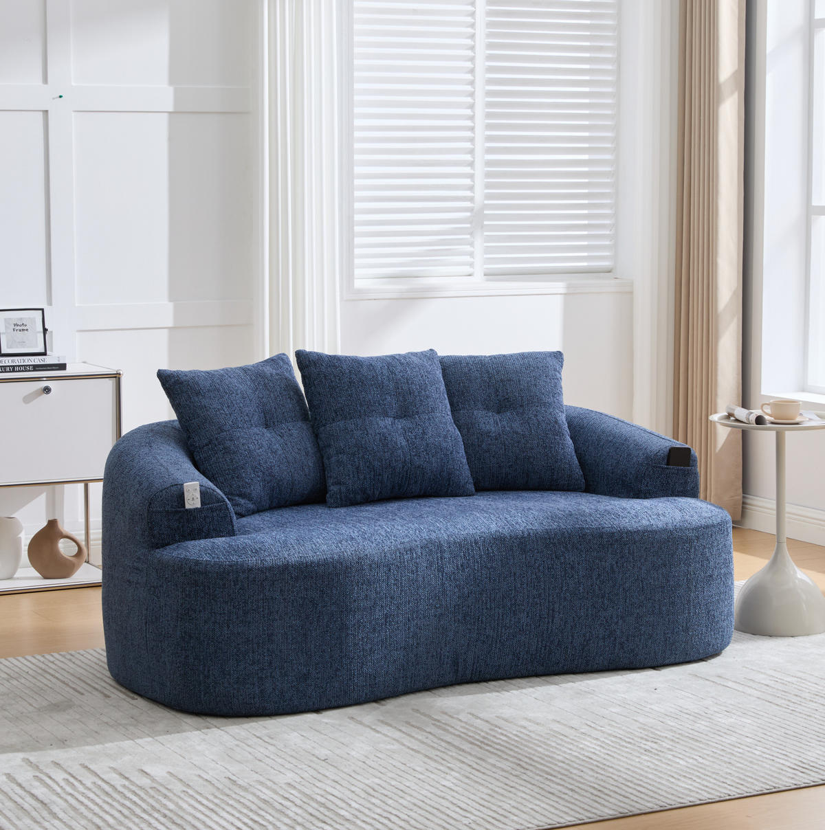 SOFA 2-Sitzer 164 cm Chenille Blau - Blau, Holzwerkstoff (164/60/92cm) - Meubliv