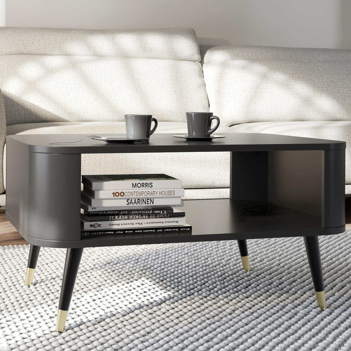 COUCHTISCH LONA, Schwarz - Schwarz, Holzwerkstoff/Metall (60/80/42cm) - KONSIMO®