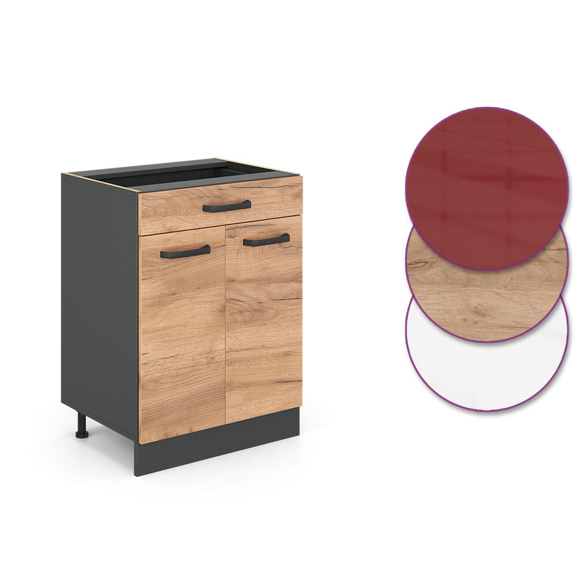 KÜCHENUNTERSCHRANK R-Line Goldkraft Eiche 60 cm mit Schublade, ohne Arbeitsplatte - Anthrazit/Eiche Wotan, Holzwerkstoff (60/81.6/46cm) - Vicco