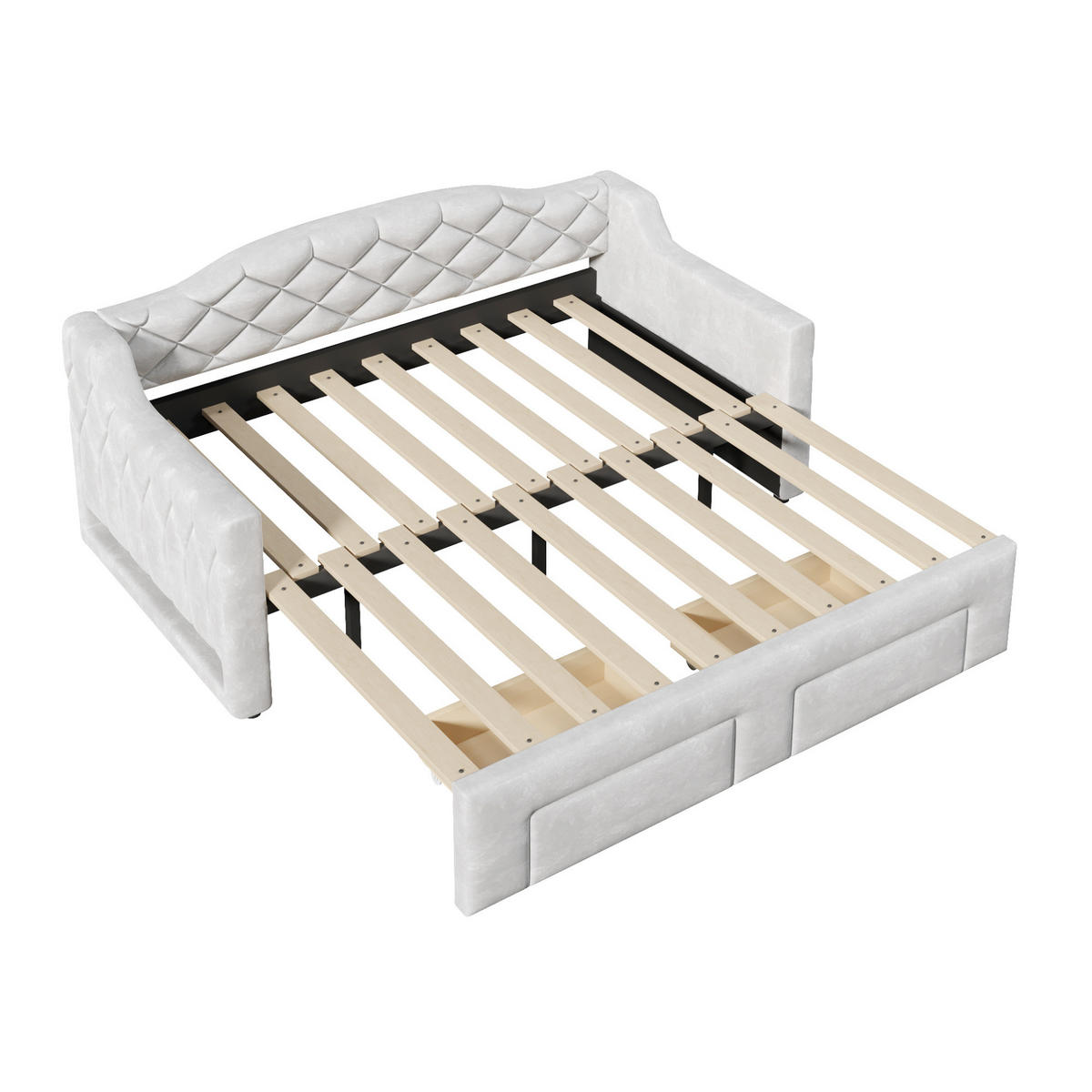 DNEVNA postelja 90/200 cm siva iz MDF in vezane plošče z raztegljivo površino, LED osvetlitvijo in predaloma - siva, tekstil (90/200cm) - OKWISH