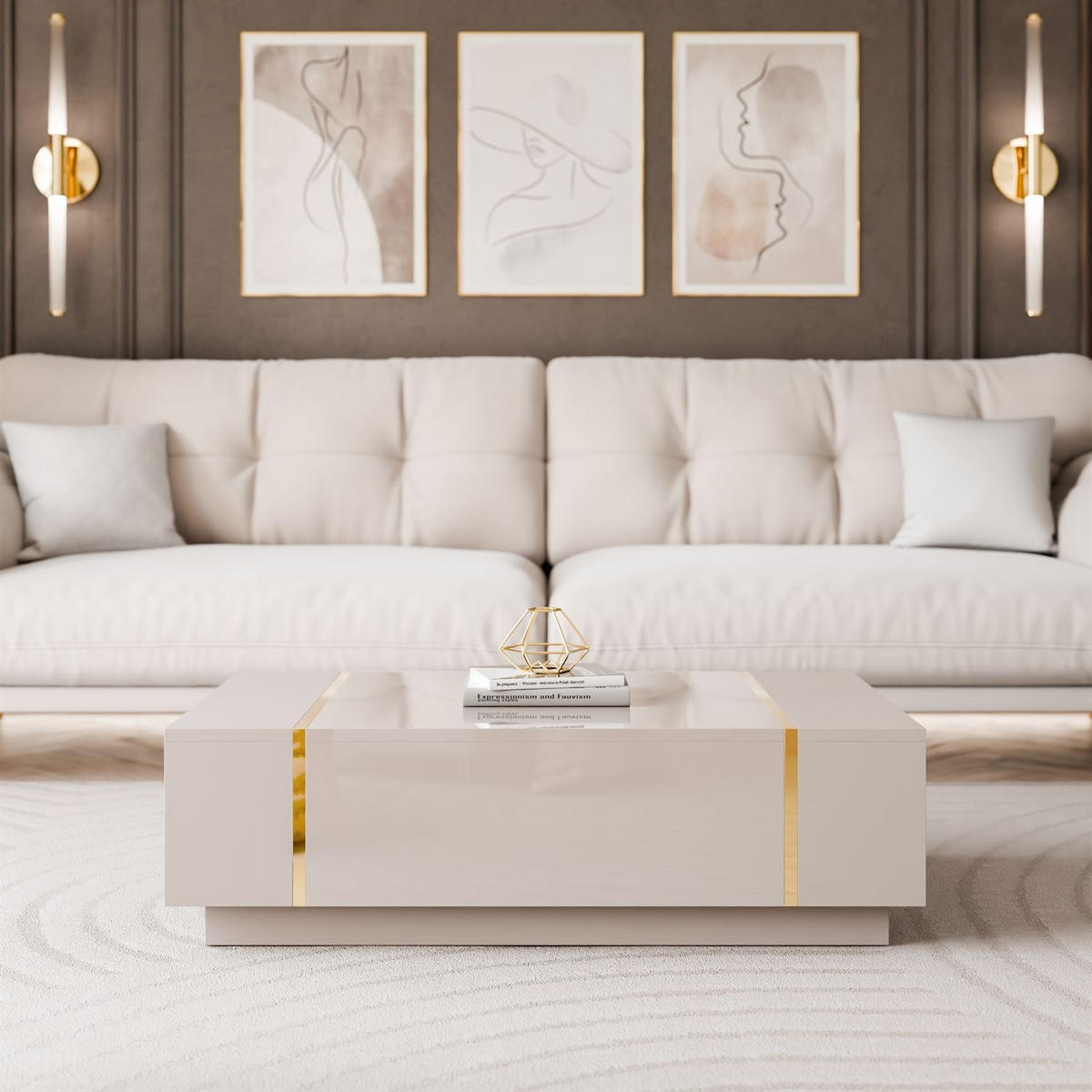 COUCHTISCH ONYX Kaschmir Hochglanz - Kaschmir, Holzwerkstoff (65/104/41.5cm) - Lookway