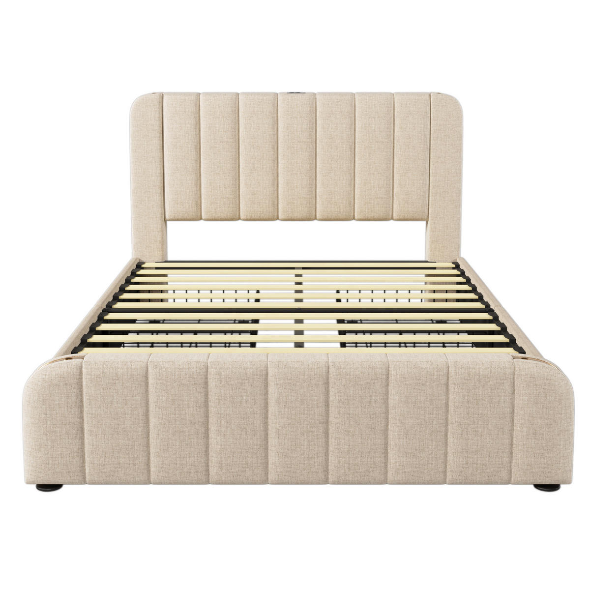 POLSTERBETT 160/200 cm mit 4 Schubladen, USB-C und gepolstertem Kopfteil - Beige, Textil (160/200cm) - BEAOK