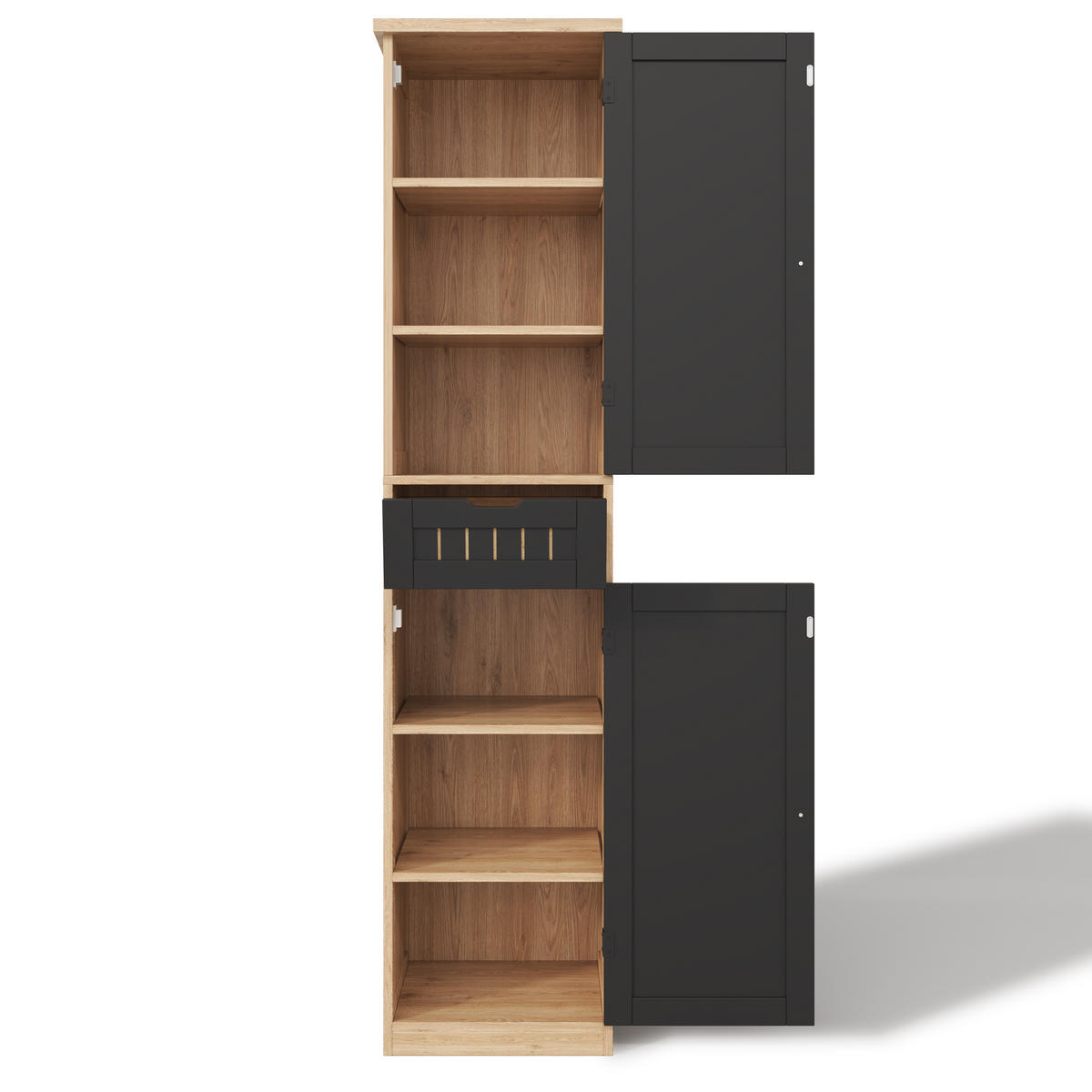 GESCHIRRSCHRANK 170 cm MDF Natur Schwarz mit Türen und verstellbaren Böden - Schwarz, Holzwerkstoff (30/170/40cm) - Korfee