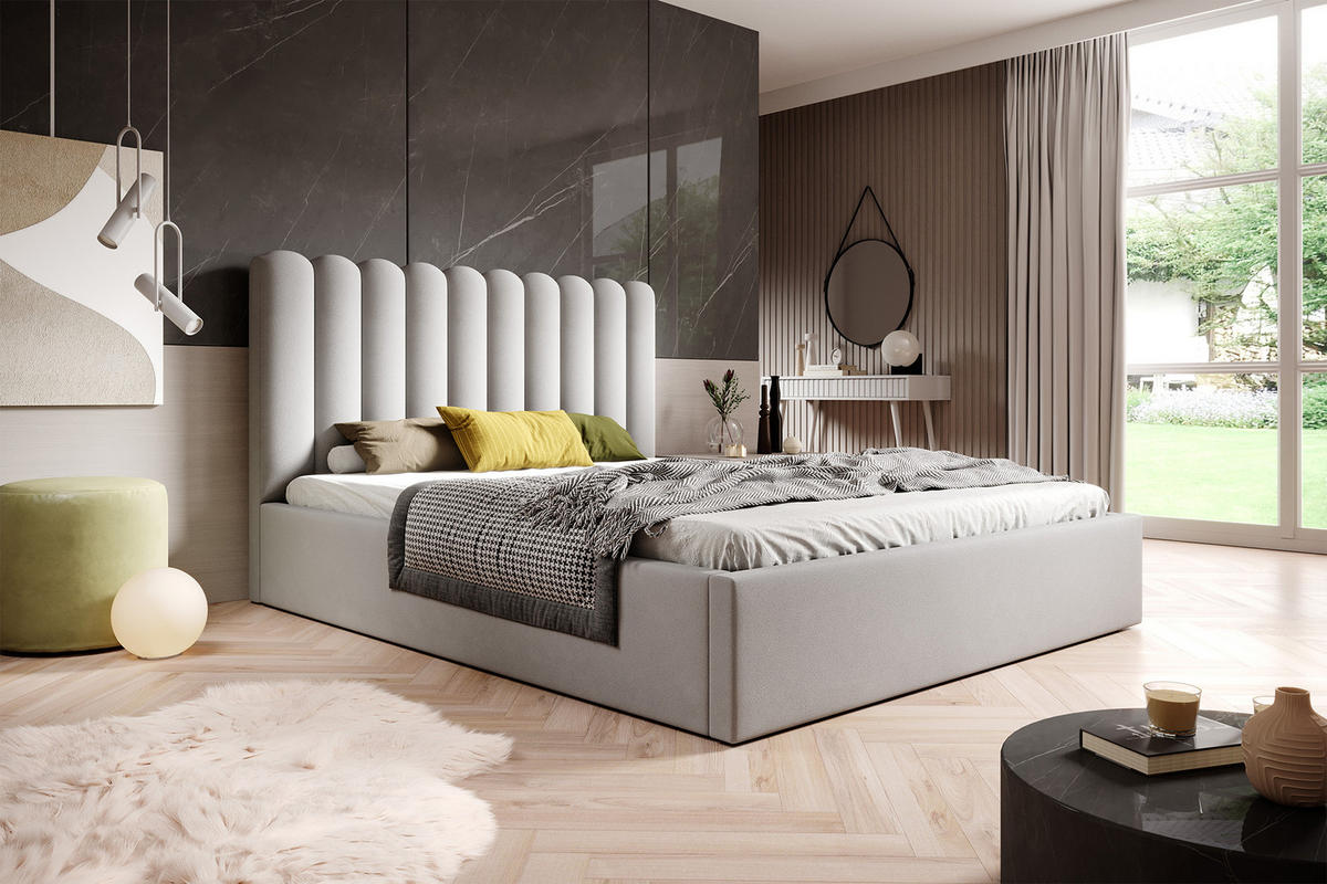 POLSTERBETT mit Kopfstütze Priesa 120x200 cm, Hellgrau - Hellgrau, Textil (120/200cm) - Fedve