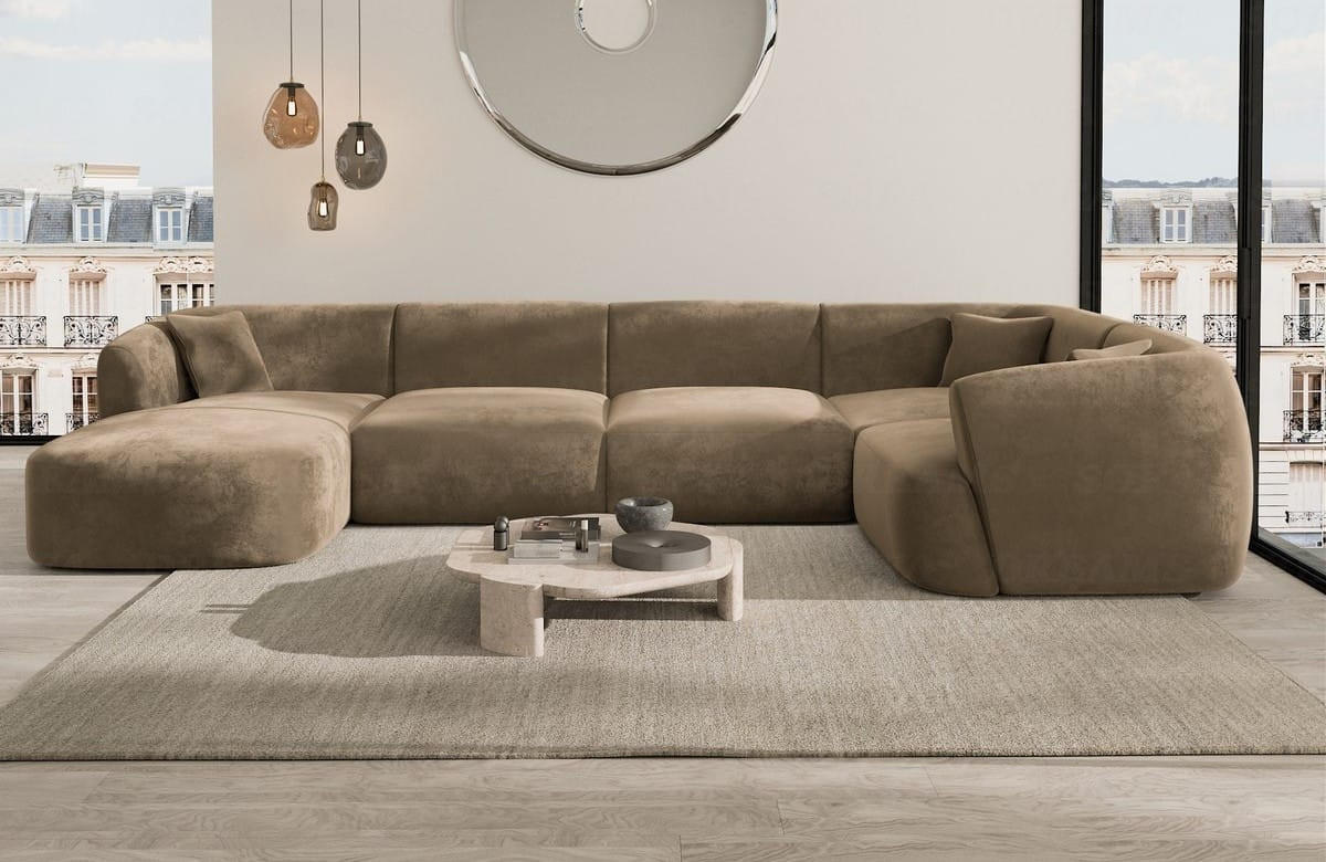 WOHNLANDSCHAFT Azura Braun Samtstoff - Braun, Kunststoff (325/78/177cm)