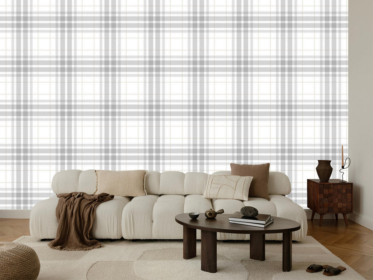 VLIESTAPETE Feines Karomuster – Grau, Weiß – 50x1000 cm - Weiß/Grau, Papier (50/1000cm) - Muralo