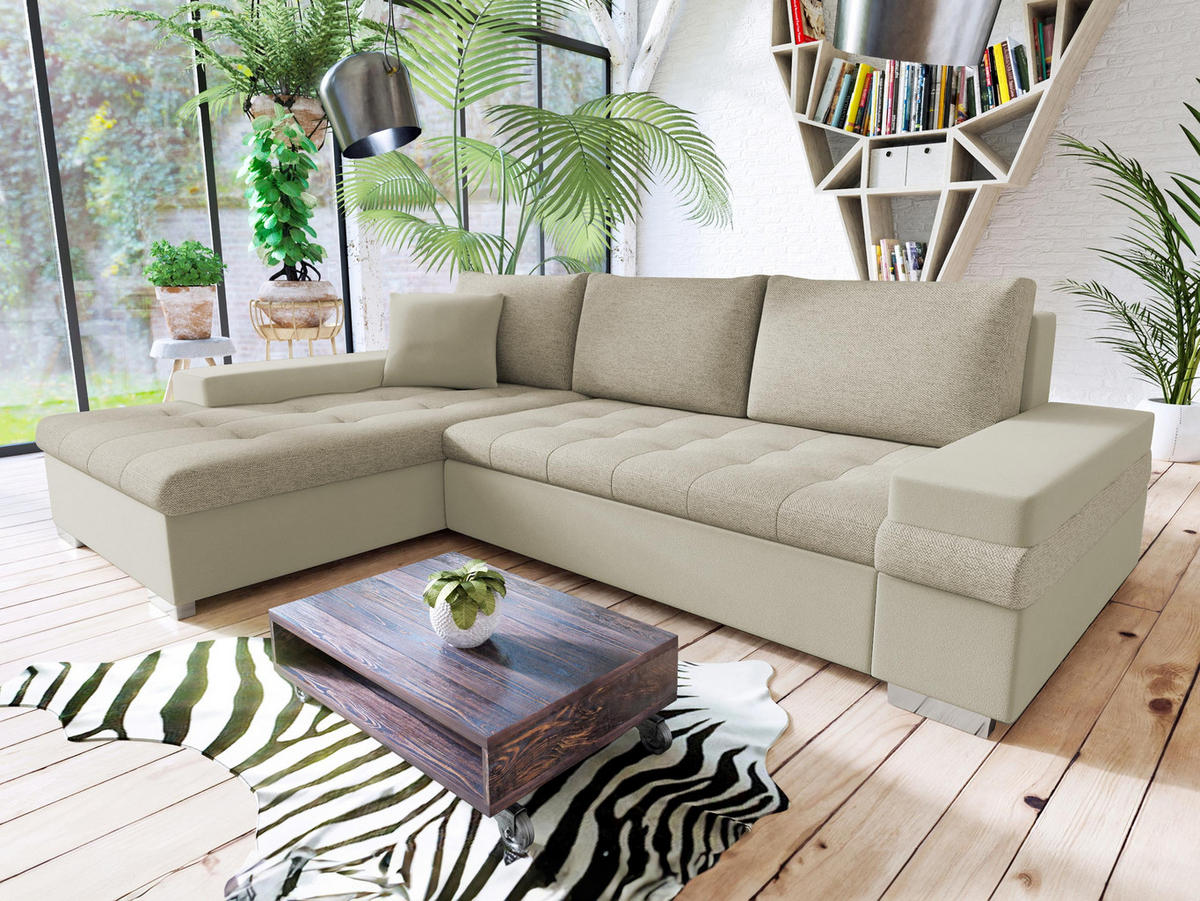 ECKSOFA Bangkok Mini - Silberfarben/Creme, Holz/Textil (274/182cm) - MIRJAN24