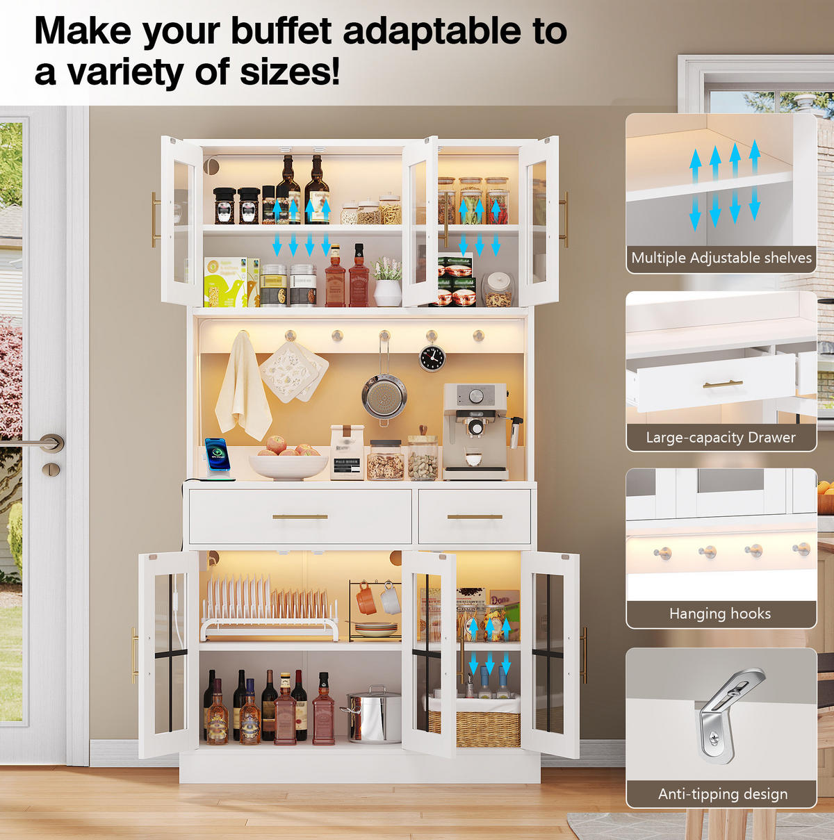 BUFFET 180/100 cm Weiß aus MDF mit LED-Beleuchtung - Weiß, Holzwerkstoff (40/180/100cm) - OKMYHOME