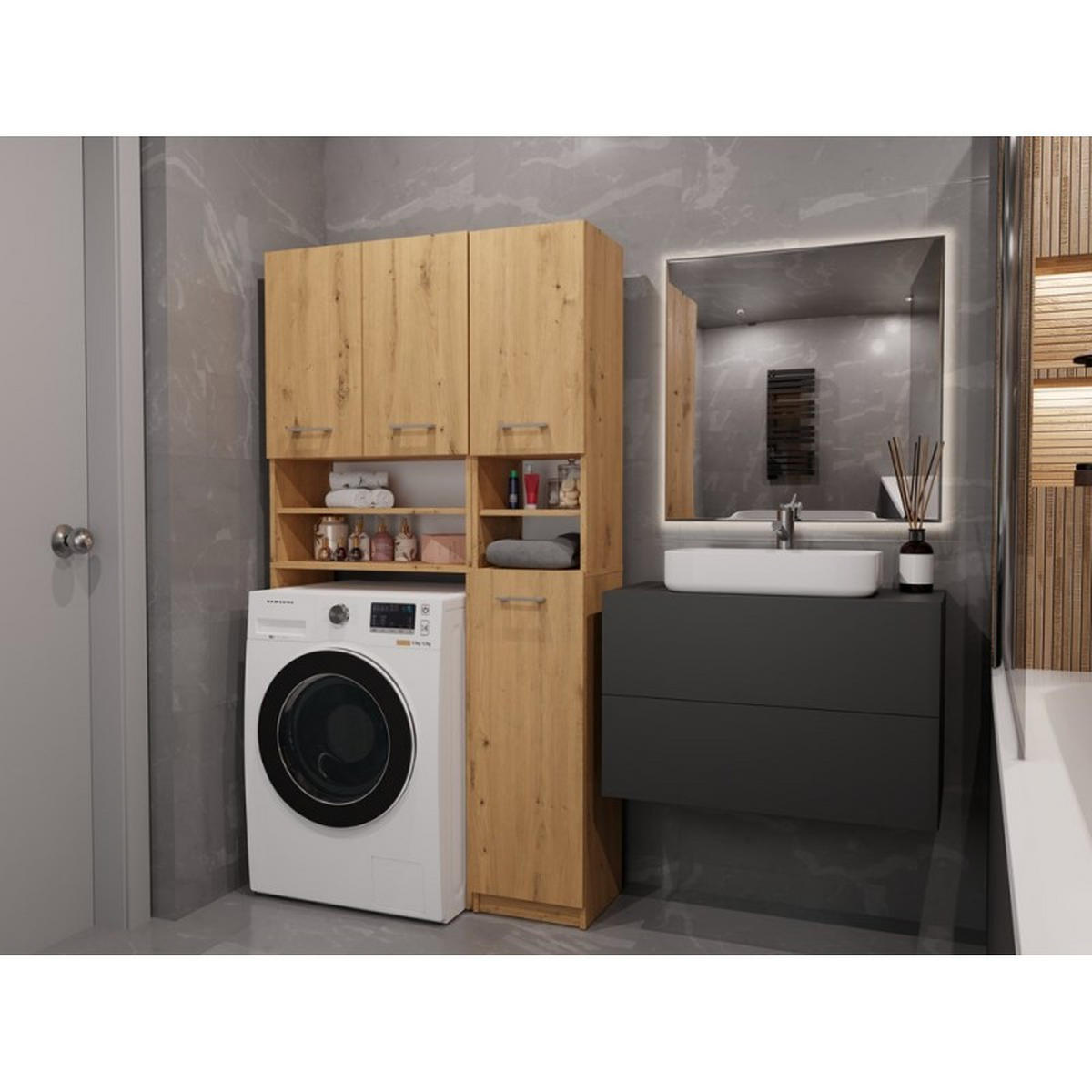 SKRÍŇ NA PRÁČKU Sada kúpeľňových skríň Artisan 96/180/30 - dub artisan, kompozitné drevo (96/180/30cm) - RAUMHIRSCH FURNITURE