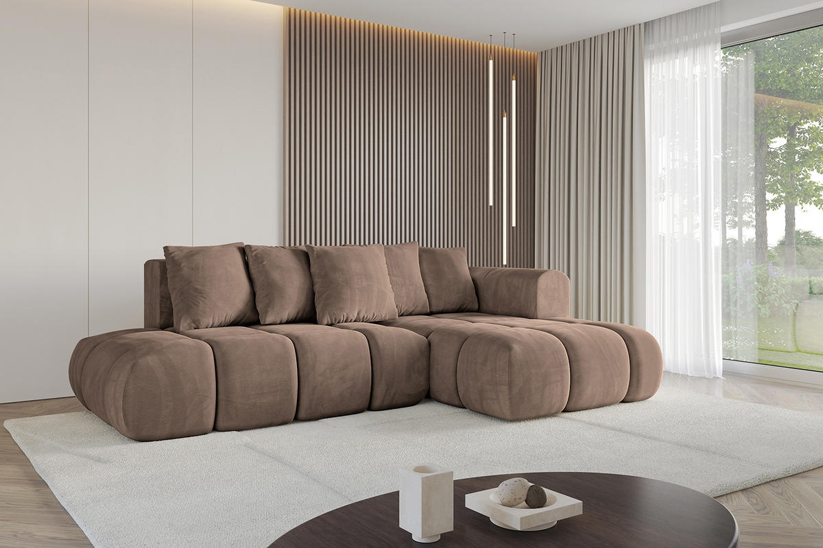 ECKSOFA Ottomane Rechts CLOUD-L-v1 289x180x40 Braun Velours - Braun, Holzwerkstoff/Kunststoff (289/180cm) - ALTDECOR