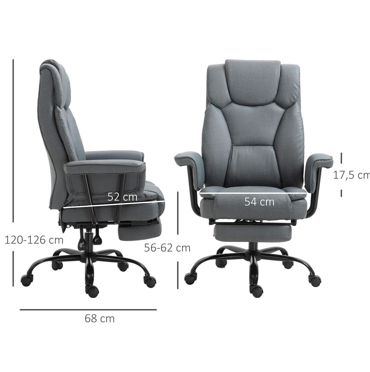 BÜROSTUHL ergonomisch mit Liegefunktion Kunstleder Grau - Grau, Kunststoff (80/126/68cm) - Meubliv