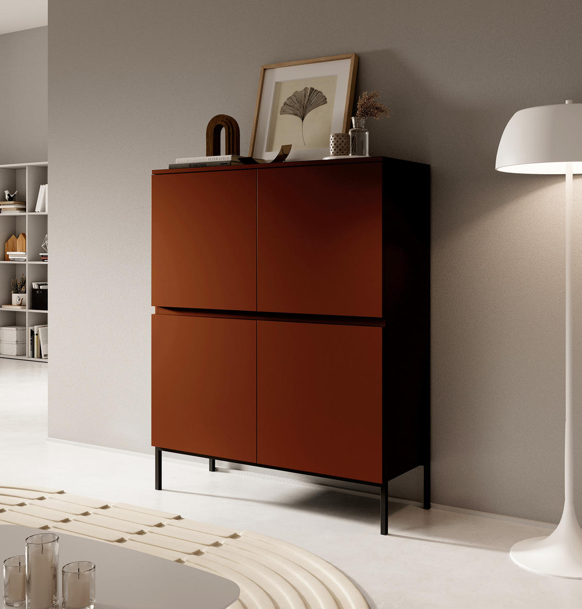 HIGHBOARD Bemmi Ziegelrot mit Metallbeinen 100 cm - Dunkelorange/Schwarz, Holzwerkstoff/Metall (100/122/35cm) - Selsey