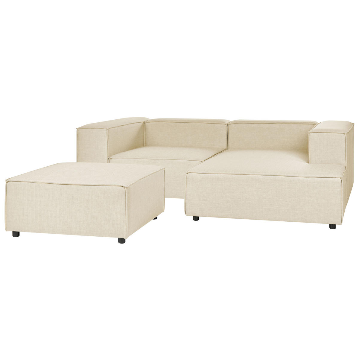2-SITZER-ECKSOFA Leinen beige rechtsseitig mit Ottomane Aprica - Beige/Schwarz, Textil (238/180cm) - Beliani