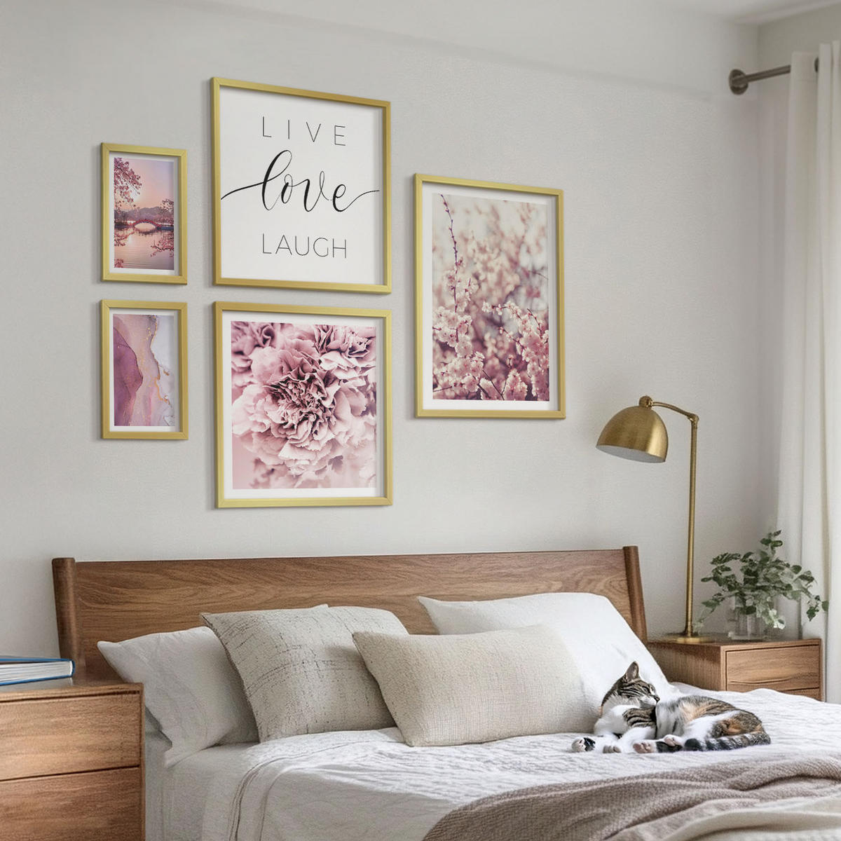 WANDBILDER 5er Set - 50x50 cm & 20x30 cm & 40x60 cm Goldrahmen - Italienische Sonnenuntergänge - Goldfarben, Kunststoff (40/60cm) - ArtPrintCave