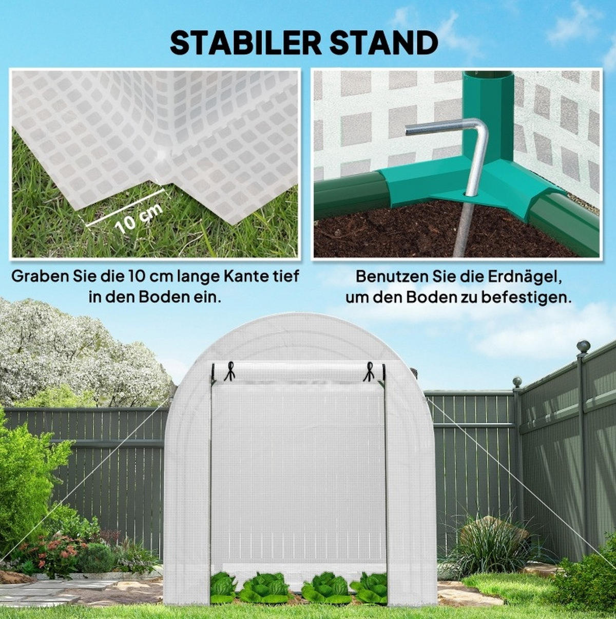 GEWÄCHSHAUS aus Stahl 180x180x200 cm in Weiß mit Rolltür & Fenstern - Weiß, Metall (180/200/180cm) - Modfu