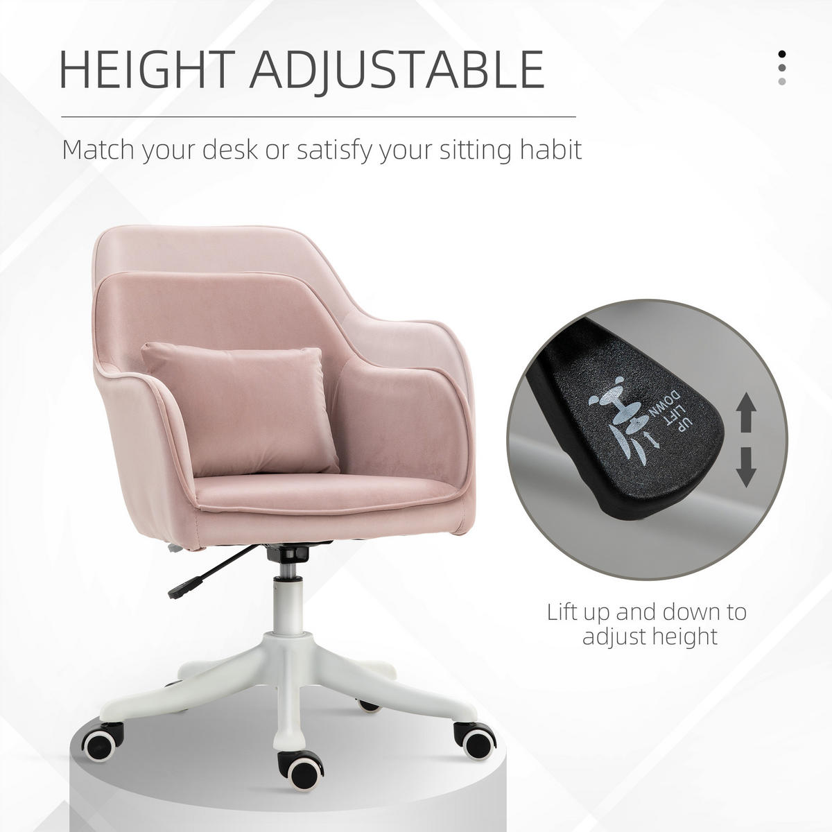 MASSAGE Bürostuhl Drehstuhl Arbeitstuhl mit Vibrationsfunktion Samt Rosa - Rosa, Textil (70/86/57cm) - Vinsetto