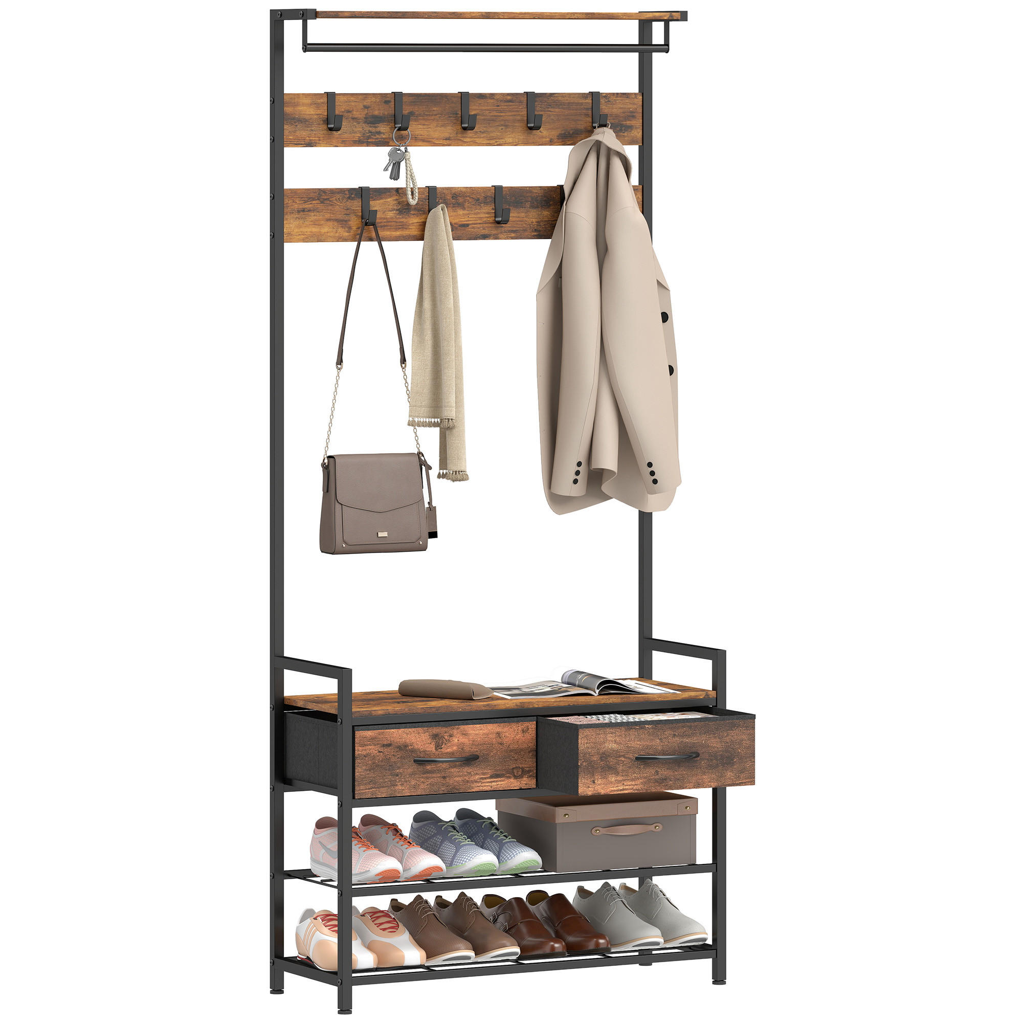 GARDEROBENSTÄNDER DE-09936 Rustikal Braun - Braun, Holzwerkstoff/Metall (30/181.5/80cm) - ComfortXL