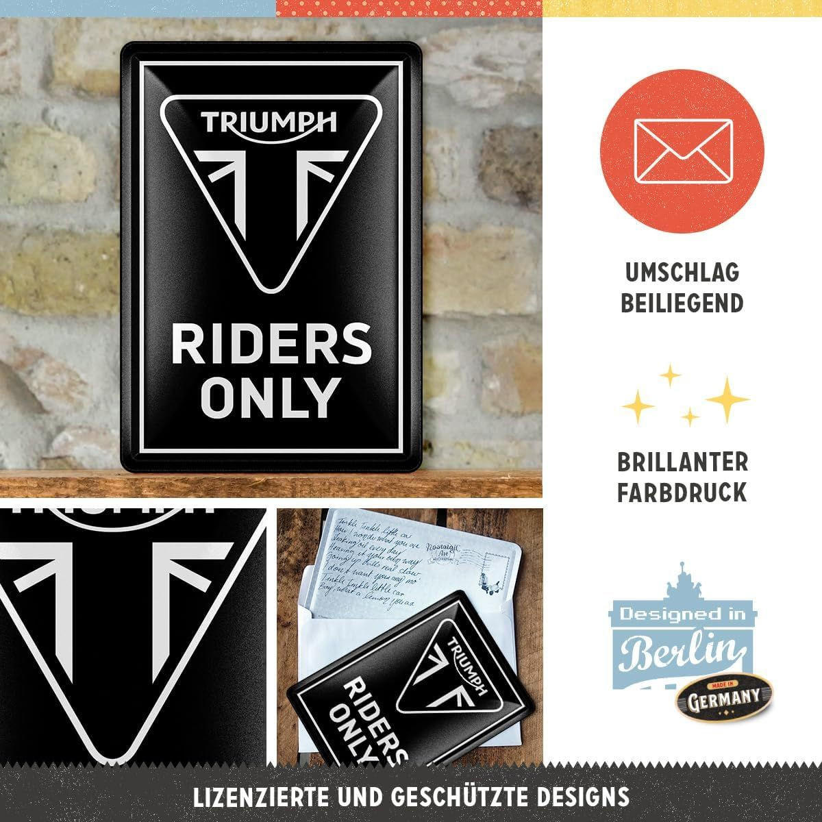 MINIBLECHSCHILD 10/14 cm Triumph Riders Only - Multicolor, Metall (10/14/0.1cm) - Nostalgic-Art