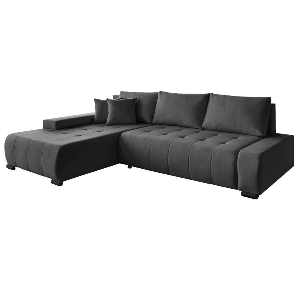 ECKSCHLAFSOFA Draco L Graphit - Schwarz/Graphitfarben, Textil/Metall (268/183cm) - Beautysofa