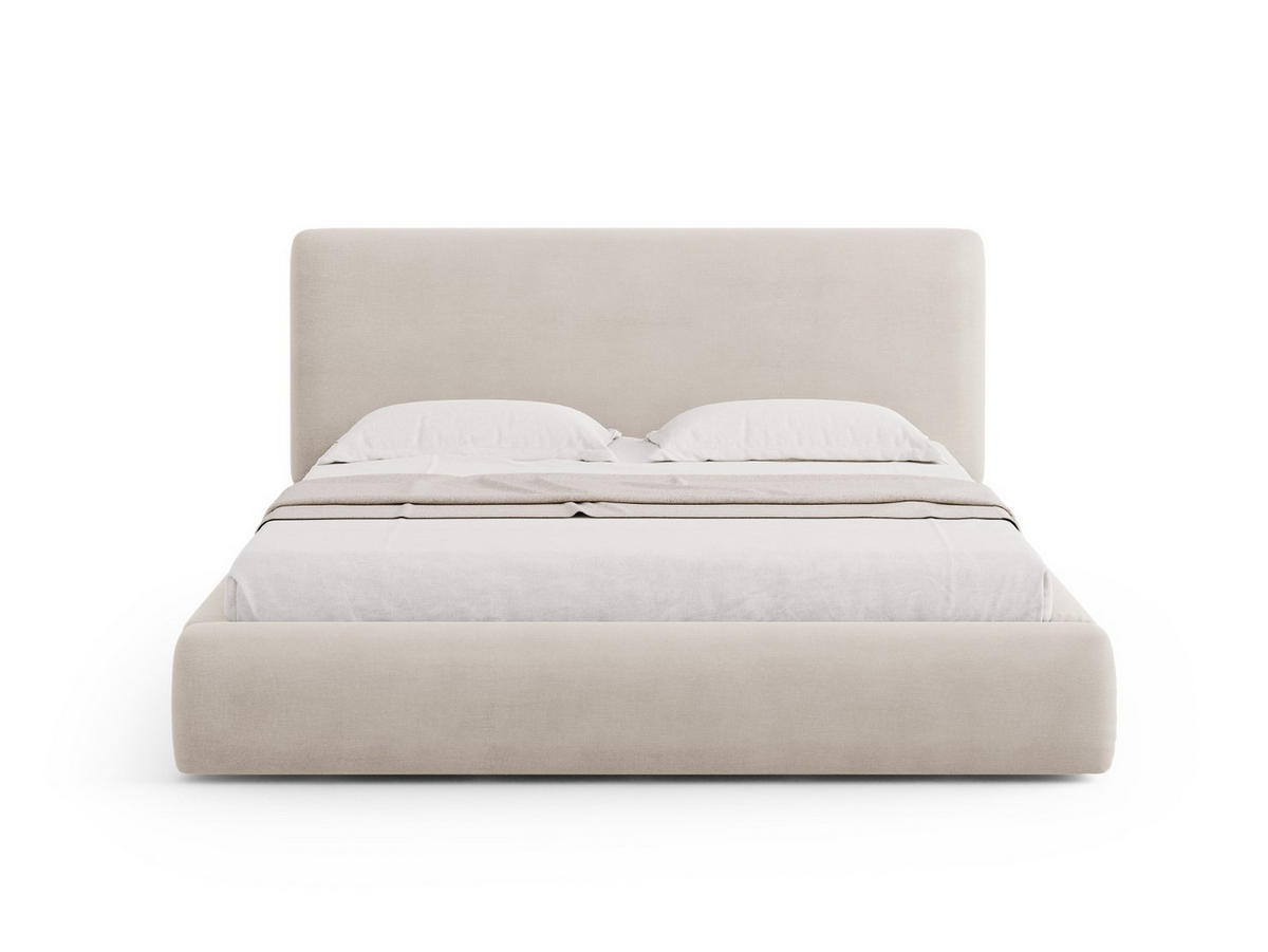 BETT mit Bettkasten und Kopfteil Colonel aus Chenille-Stoff beige 200x200cm - Beige, Textil (200/200cm) - Cosmopolitan Design