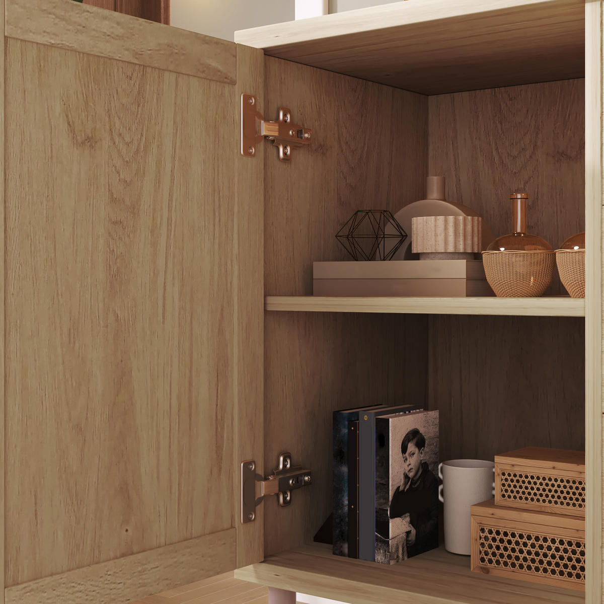 SIDEBOARD in Naturfarben Kommode mit 2 Türen, 3 Schubladen, Metallbeinen & verstellbaren Böden,B120/T40/H75cm - Naturfarben/Weiß, Holzwerkstoff/Metall (120/70/40cm) - STILVORA
