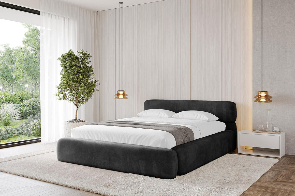 POLSTERBETT mit Bettkasten und Lattenrost, Bett mit Matratze H3/H4 - ENORA-V1 180x200 Schwarz - Schwarz, Holzwerkstoff/Textil (180/200cm) - ALTDECOR