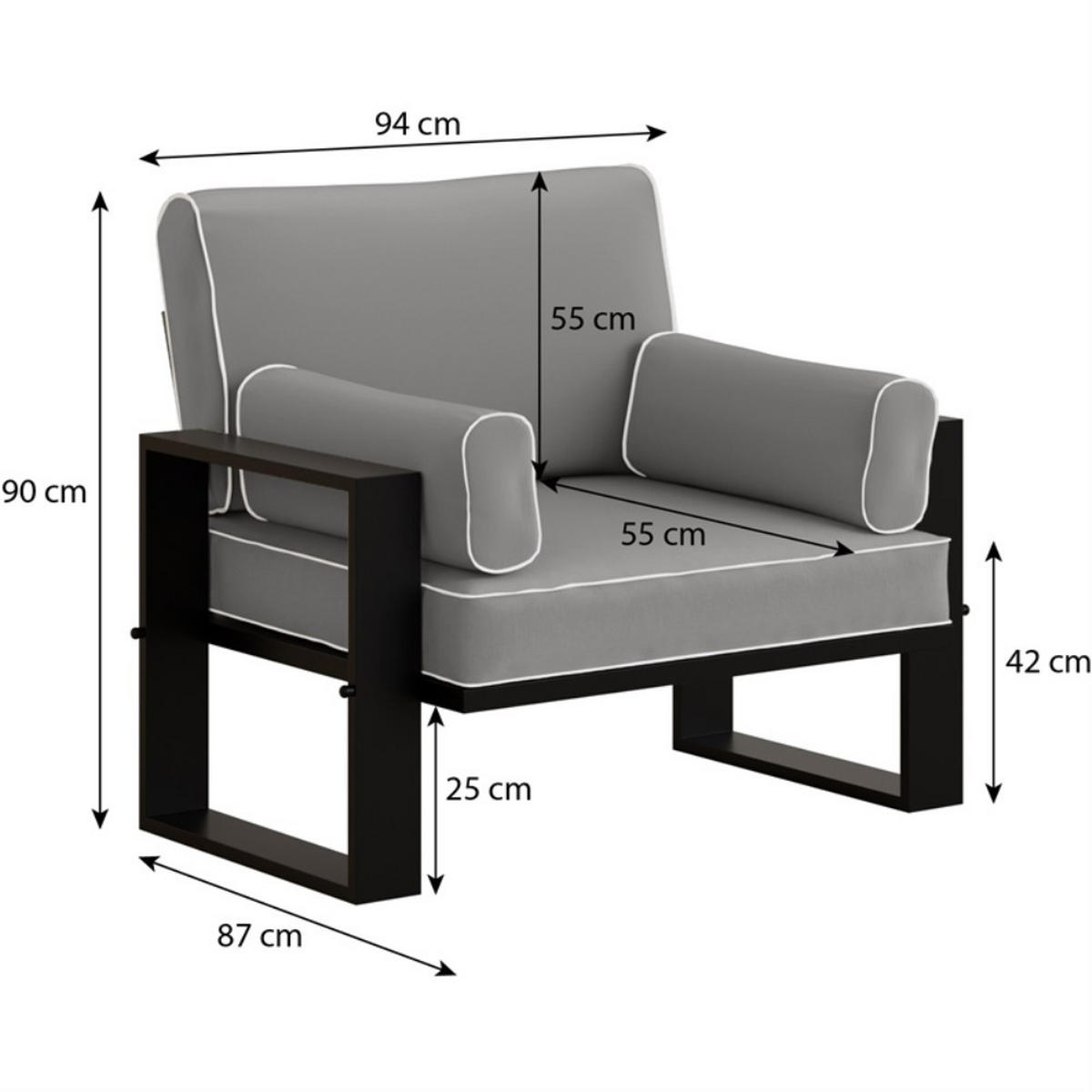 GARTENSET Verdino 3+1+1 mit Metallrahmen anthrazit - Anthrazit, Metall - Beautysofa