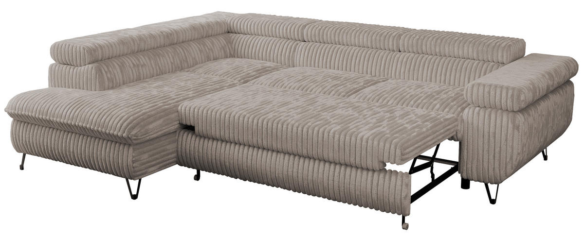 ECKSOFA PEDRO L Hellbraun Cord - Links Seite - Hellbraun/Schwarz, Textil/Metall (208/273cm) - MKS
