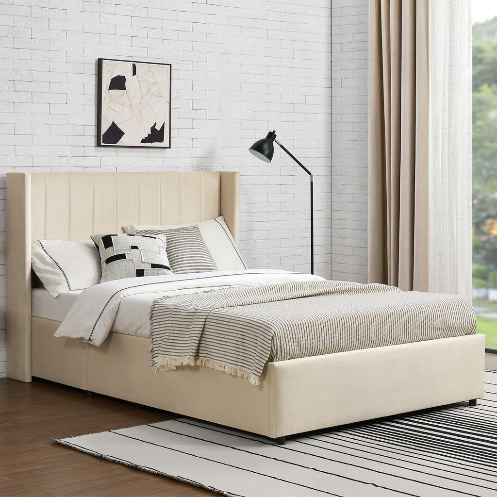 Thumbnail - Juskys Polsterbett, Beige, Holzwerkstoff, 140x200 cm, Schlafzimmer, Betten, Polsterbetten