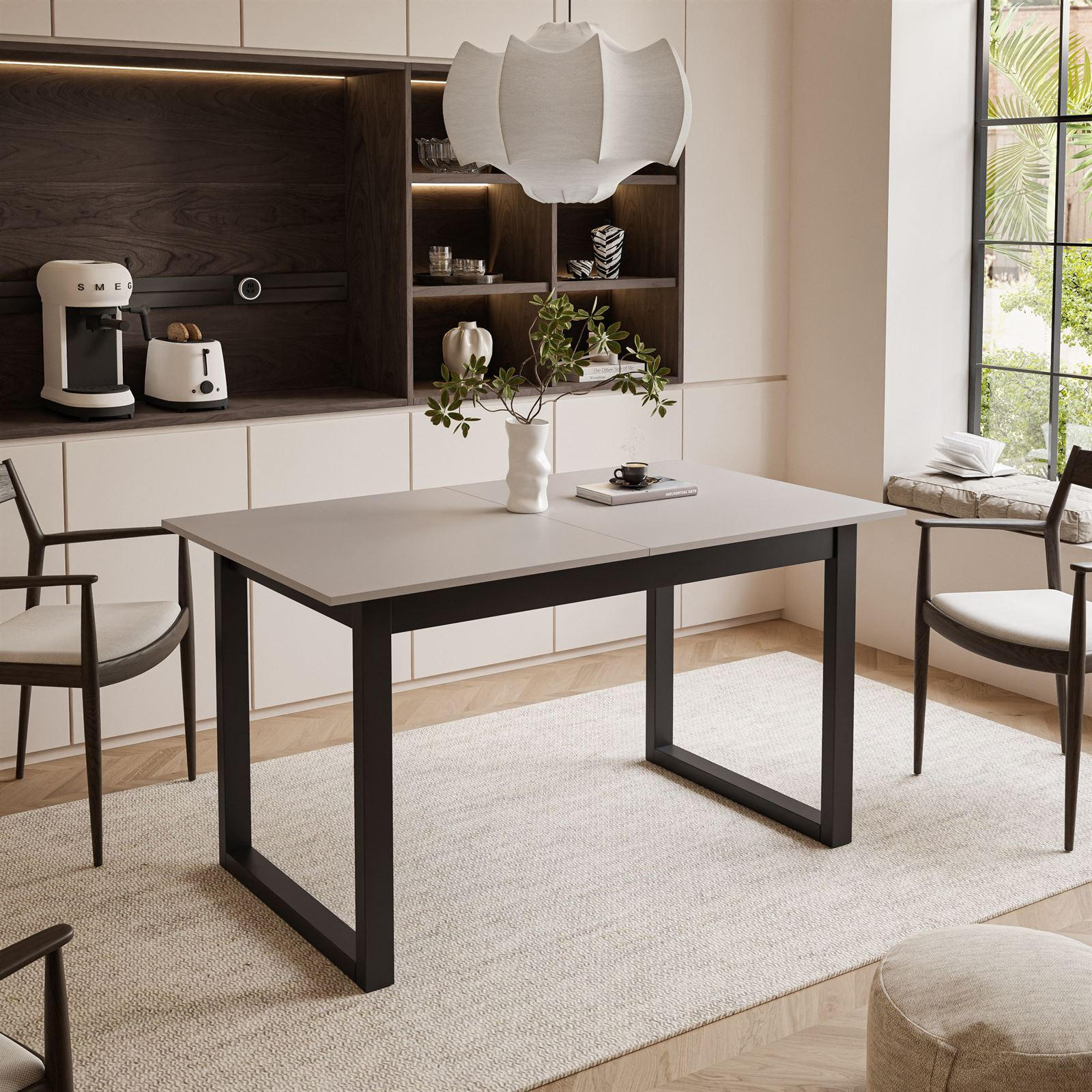 ESSTISCH ARTON II ausziehbarer Tisch 140-195 cm für 6-8 Personen - Beige/Schwarz, Holzwerkstoff/Metall (140/80/77cm) - Lookway