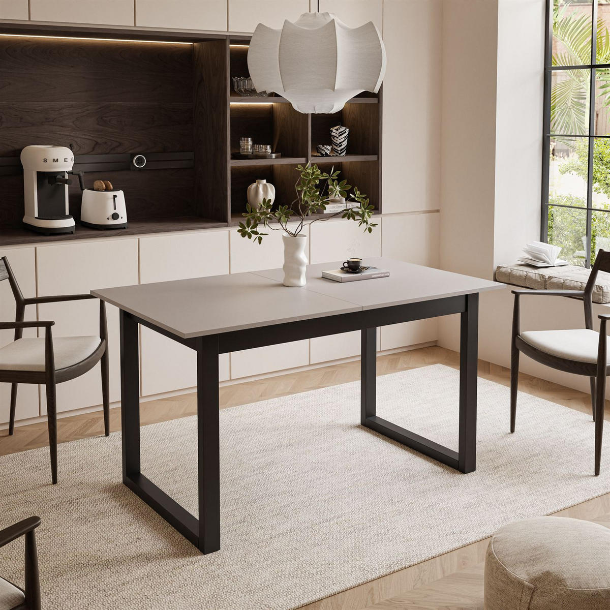 ESSTISCH ARTON II ausziehbarer Tisch 140-195 cm für 6-8 Personen - Beige/Schwarz, Holzwerkstoff/Metall (140/80/77cm) - Lookway