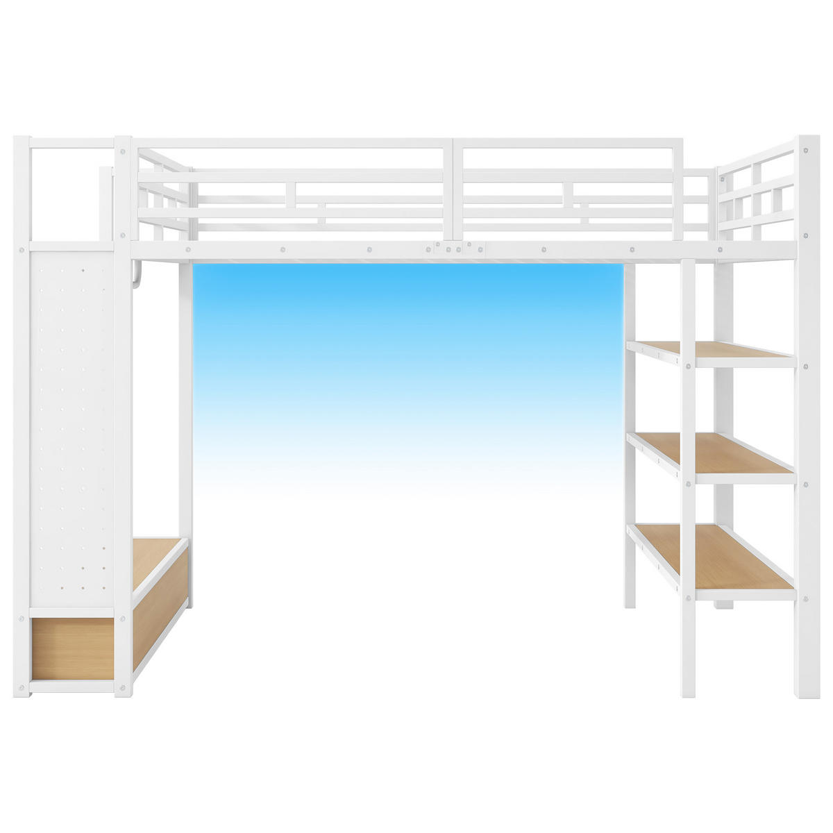 HOCHBETT 140/200 cm in Weiß mit Schubladen, LED und Regal - Weiß, Holzwerkstoff/Metall (140/200cm) - WISHDOR