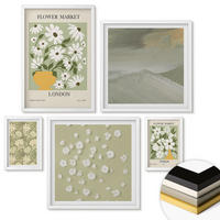 WANDBILDER 5er-Set - 50x50 cm & 20x30 cm & 40x60 cm Weißer Rahmen - Florale Abstraktionen im Boho-Stil - Weiß, Kunststoff (40/60cm) - ArtPrintCave