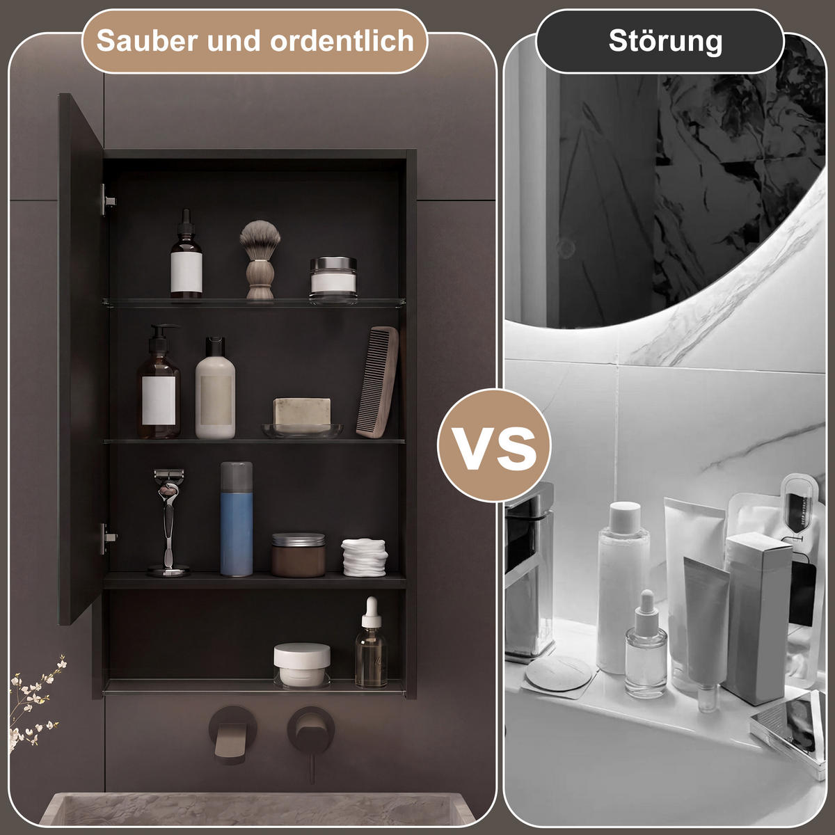 SPIEGELSCHRANK Schwarz 50x88cm mit 3 Lichtfarben & Antibeschlag - Schwarz, Glas (50/88/16cm) - SHOPENTRA