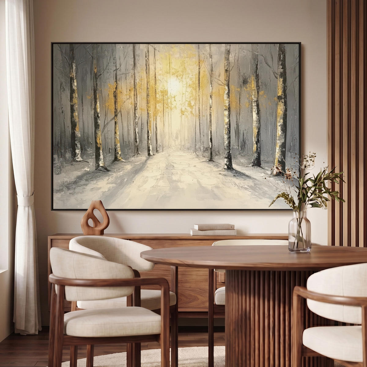 LEINWAND Bilder mit Rahmen - Winter - Abstrakt - Schnee - Natur - Sonne - 120x80 - Grau, Textil (120/80cm) - MuchoWow