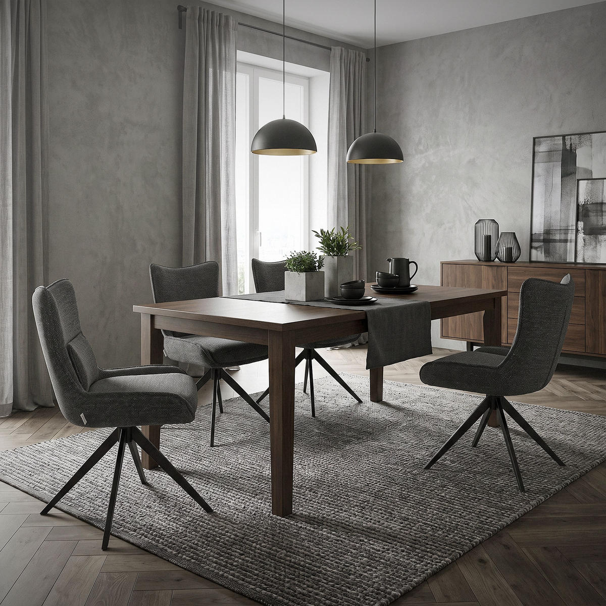 ESSZIMMERSTÜHLE 2er Set drehbar Küchenstühle gepolstert mit Webstoff-Bezug Anthrazit - Anthrazit/Schwarz, Textil/Metall (54/90/64cm) - ML-DESIGN