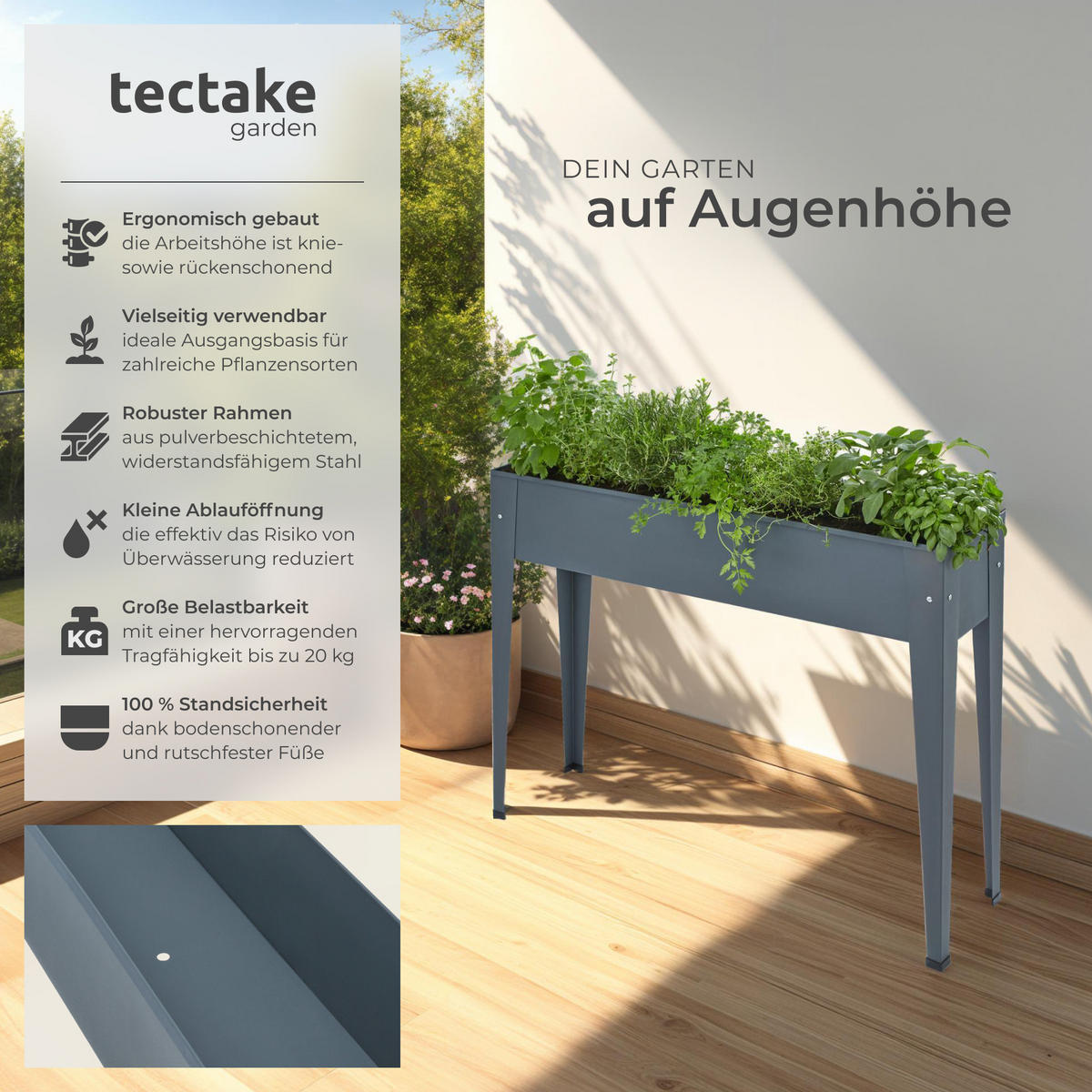 HOCHBEET Calendula,98,5 x 26 x 82,5 cm,anthrazit - Anthrazit, Metall (26/82.5/98.5cm) - tectake